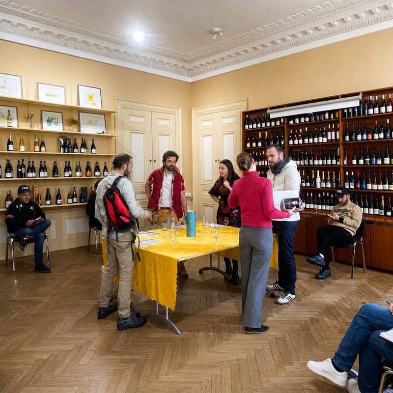 Des participants en pleine murder party, debout autour de la table d’enquête dans un salon